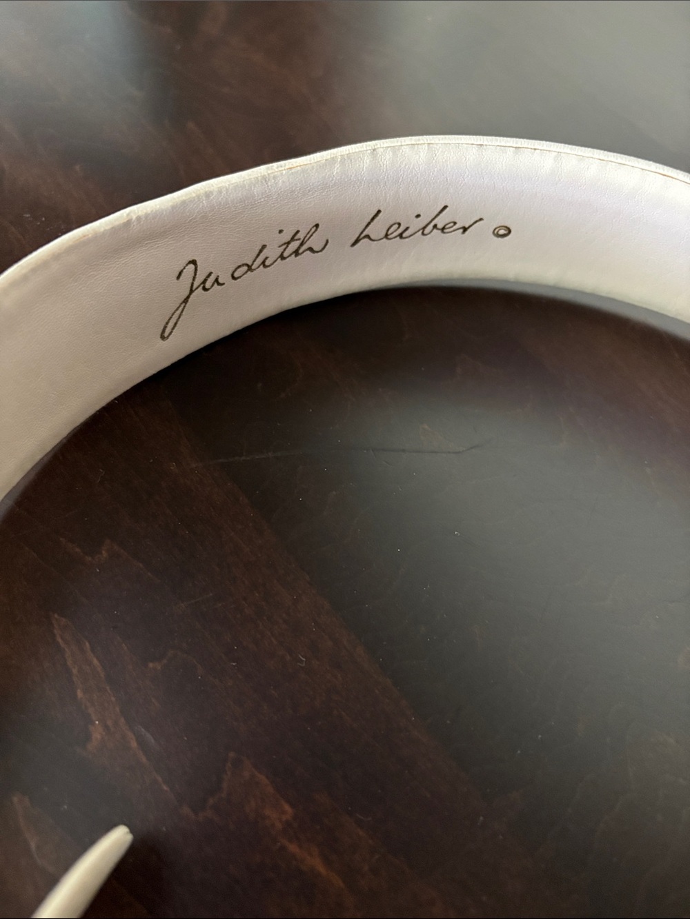 Judith Leiber White Leather Belt with Multicolor Medallion Buckle - Picture 3 of 4